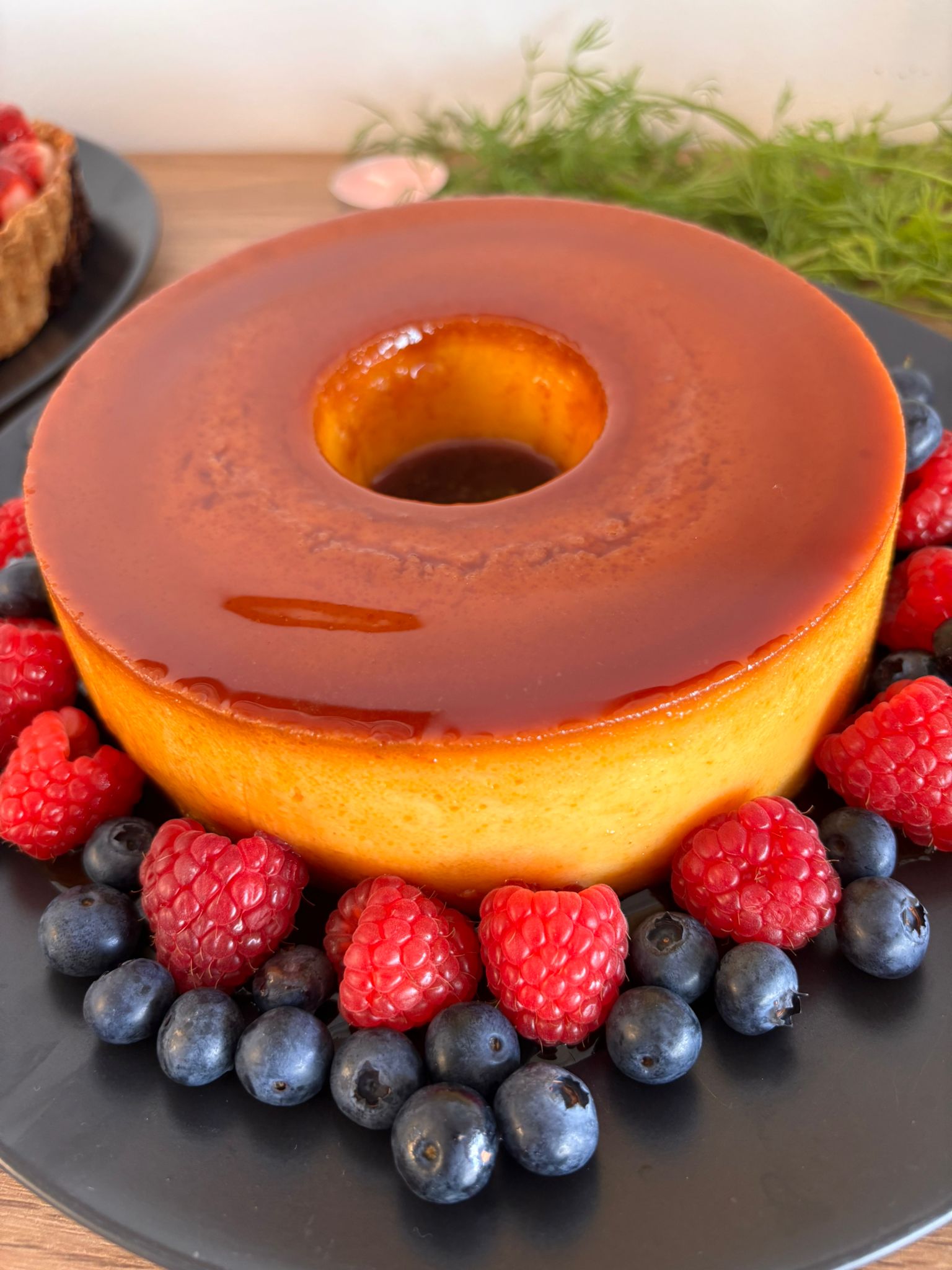 Exquisite flan dessert with fresh berries